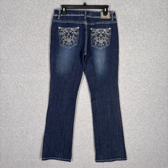 Y2K Miss Chic Bootcut Jeans 13 Low Rise Embellished Rhinestone Embroidered Rodeo - Picture 9 of 14